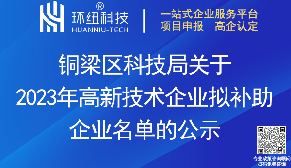 銅梁區(qū)高新技術(shù)企業(yè)補助名單